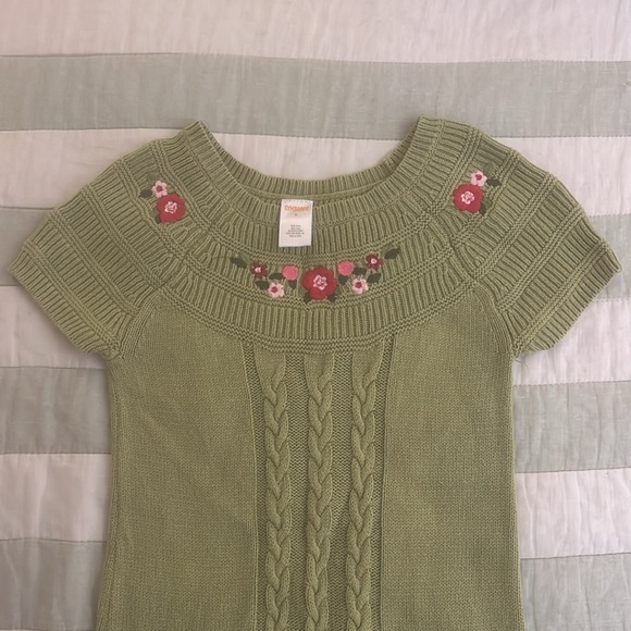 Gymboree cable knit dress green with pink embroidered flowers size 6 - Picture 3 of 5